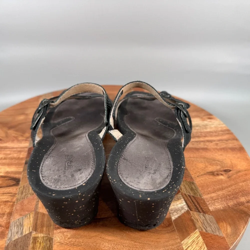Teva‎ F8810K Womens Black Leather Strappy Wedge Sandals Size 8 Boho Comfort